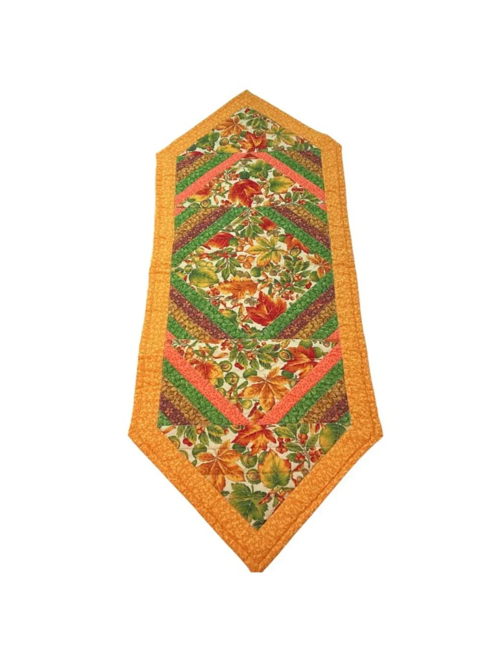 Fall Leaf Quilted Table Runner With Autumn Colors & Geometric Design - Handmade